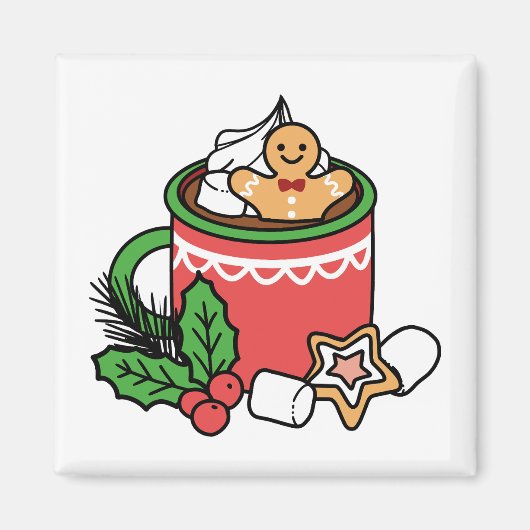 雪の秋ココアコールでウォームアップ – Winter Drink マグネット (正面)