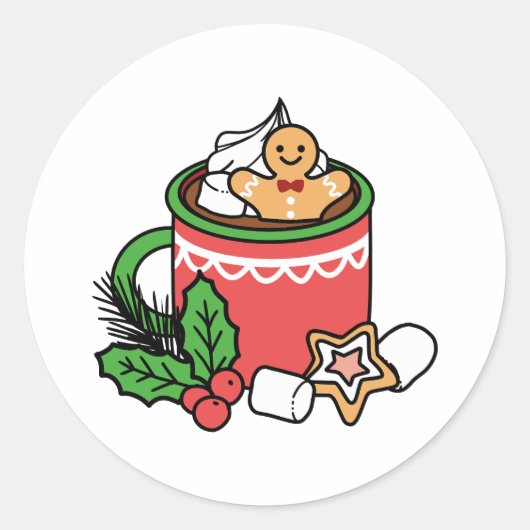 雪の秋ココアコールでウォームアップ – Winter Drink ラウンドシール (正面)