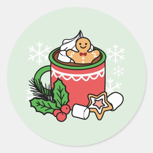 雪の秋ココアコールでウォームアップ – Winter Drink ラウンドシール (正面)