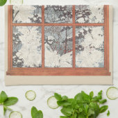 雪の窓のヴィンテージクリスマスリース キッチンタオル (折り畳み)