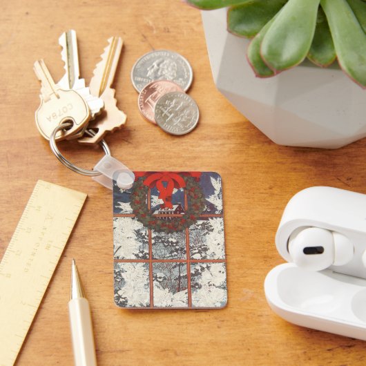 雪の窓のヴィンテージクリスマスリース キーホルダー (デスク)