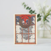 雪の窓のヴィンテージクリスマスリース シーズンポストカード (スタンド正面)