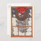 雪の窓のヴィンテージクリスマスリース シーズンポストカード (正面/裏面)