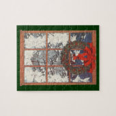 雪の窓のヴィンテージクリスマスリース ジグソーパズル (横)