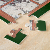 雪の窓のヴィンテージクリスマスリース ジグソーパズル (側面)