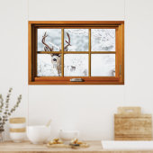 雪の窓の中の雄の鹿の幻想ポスター ポスター (キッチン)
