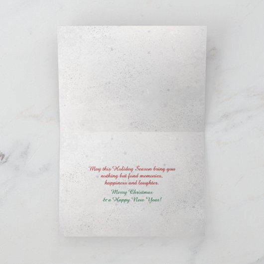 雪の窓の暖炉によるクリスマスストッキング カード (内部)