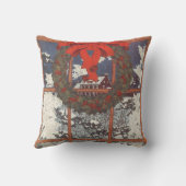 雪の窓辺にハンギングされたビンテージクリスマスリース クッション (裏面)