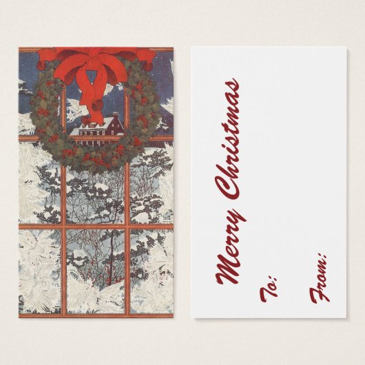 雪の窓辺のビンテージクリスマスリース (正面&裏面)