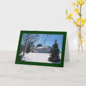 雪の納屋、サイロ及び常緑樹 カード (黄色い花)