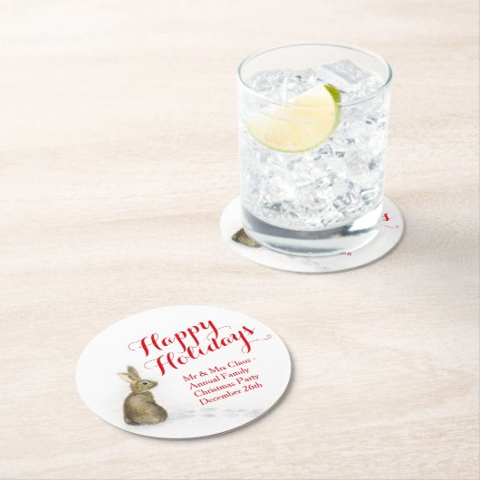 雪の紙のコースターのクリスマスのウサギ ラウンドペーパーコースター (インサイチュ)