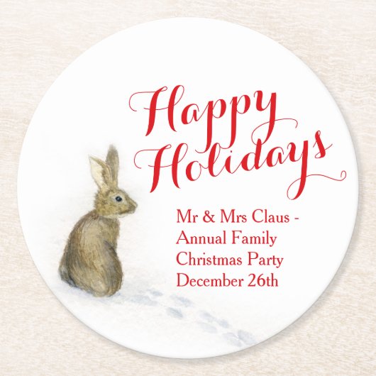 雪の紙のコースターのクリスマスのウサギ ラウンドペーパーコースター (正面)