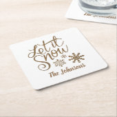 雪の紙パーソナライズされたクリスマスのコースター スクエアペーパーコースター (アングル)