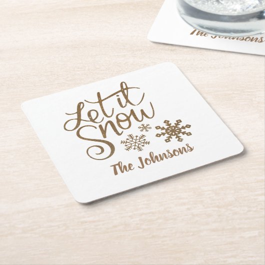 雪の紙パーソナライズされたクリスマスのコースター スクエアペーパーコースター (アングル)