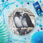 雪の紙皿に冬の恋鳥 ペーパープレート (パーティー)