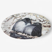 雪の紙皿の冬の恋愛の鳥たち ペーパープレート (アングル)