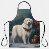 雪の素晴らしクリスマスにピレネーの犬 エプロン (正面)