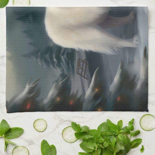 雪の素晴らしクリスマスにピレネーの犬 キッチンタオル (折り畳み)