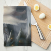 雪の素晴らしクリスマスにピレネーの犬 キッチンタオル (四つ折り)