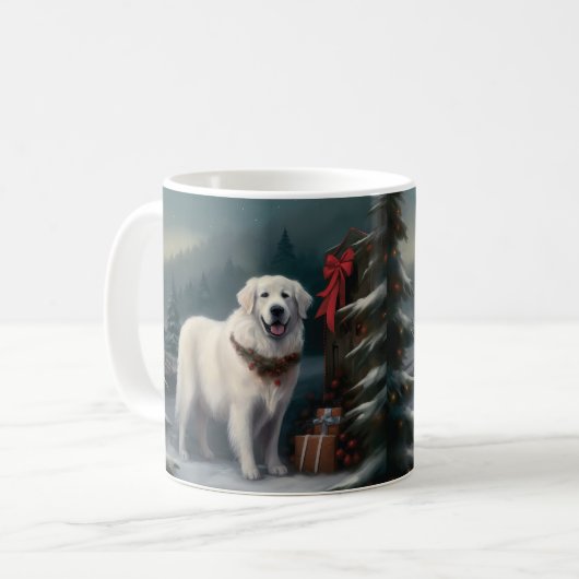 雪の素晴らしクリスマスにピレネーの犬 コーヒーマグカップ (正面左)