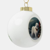 雪の素晴らしクリスマスにピレネーの犬 セラミックボールオーナメント (左)