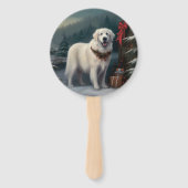 雪の素晴らしクリスマスにピレネーの犬 ハンドファン (裏面)