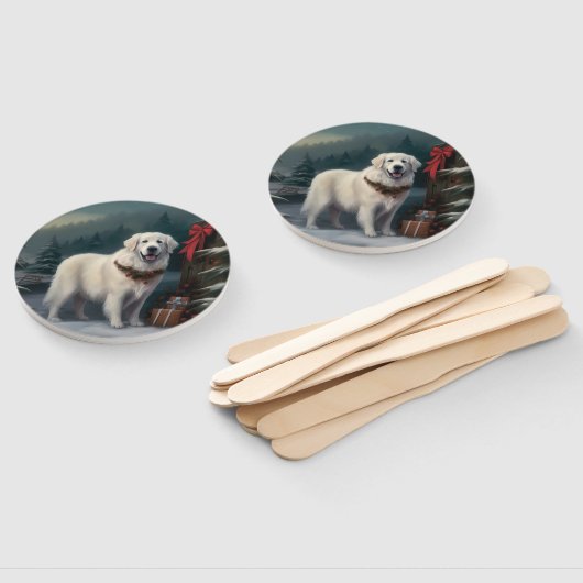 雪の素晴らしクリスマスにピレネーの犬 ハンドファン (組立なし)