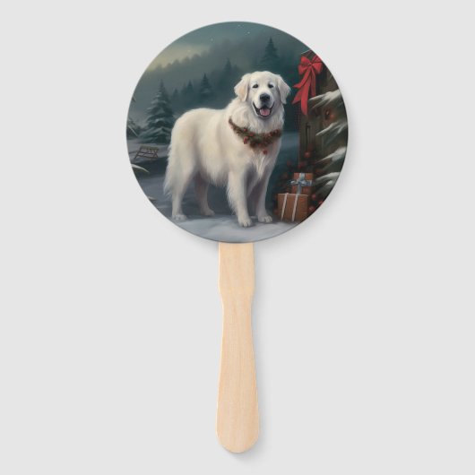 雪の素晴らしクリスマスにピレネーの犬 ハンドファン (正面)