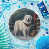 雪の素晴らしクリスマスにピレネーの犬 ペーパープレート (パーティー)