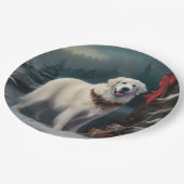 雪の素晴らしクリスマスにピレネーの犬 ペーパープレート (アングル)