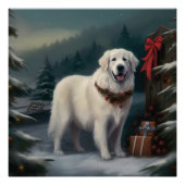 雪の素晴らしクリスマスにピレネーの犬 ポスター (正面)