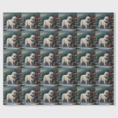 雪の素晴らしクリスマスにピレネーの犬 ラッピングペーパー (フラット)