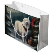 雪の素晴らしクリスマスにピレネーの犬 ラージペーパーバッグ (裏面アングル)