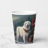 雪の素晴らしクリスマスにピレネーの犬 紙コップ (裏面)