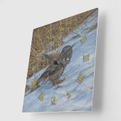 雪の素晴らし中に立つ灰色のフクロウの写真 スクエア壁時計 (傾斜)