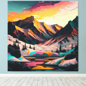 雪の素晴らし多いカラフルの夕日。 キャンバスプリント (インサイチュ (ウッドフロア))