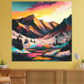 雪の素晴らし多いカラフルの夕日。 キャンバスプリント (インサイチュ (リビング))