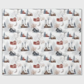 雪の素朴クリスマス冬の森のキャビンの贈り物 ラッピングペーパー (フラット)