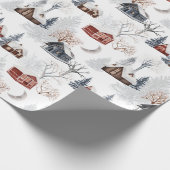 雪の素朴クリスマス冬の森のキャビンの贈り物 ラッピングペーパー (角)