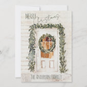 雪の素朴メリークリスマスリースフロントドアホール シーズンカード (正面)