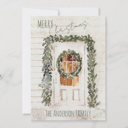 雪の素朴メリークリスマスリースフロントドアホール シーズンカード (正面)