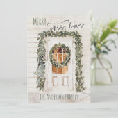 雪の素朴メリークリスマスリースフロントドア シーズンカード (スタンド正面)