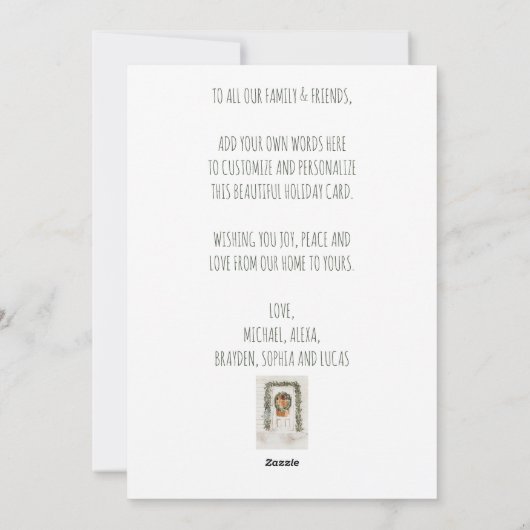 雪の素朴メリークリスマスリースフロントドア シーズンカード (裏面)