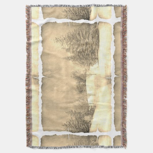 雪の素朴上の冬の景色の羊皮紙 スローブランケット (正面縦)