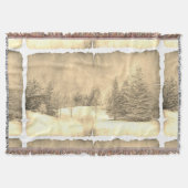 雪の素朴上の冬の景色の羊皮紙 スローブランケット (正面)