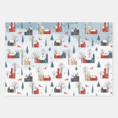 雪の素朴多い山村の北欧レッドキツネ ラッピングペーパーシート (正面3)