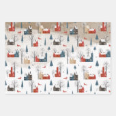 雪の素朴多い山村の北欧レッドキツネ ラッピングペーパーシート (正面2)