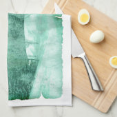 雪の素朴常緑の冬のシーンのパーチグリーン キッチンタオル (四つ折り)