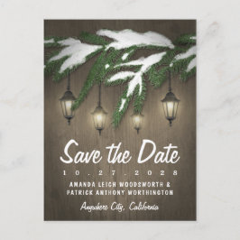 雪の素朴常緑ランタン日付カードを保存 案内ポストカード