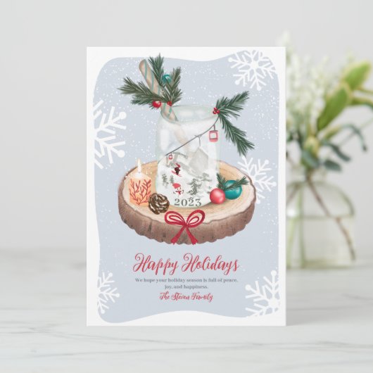 雪の素朴木のクリスマスイラストレーション シーズンカード (スタンド正面)